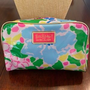 Lilly Pulitzer Estée Lauder Pink Blue Yellow Floral Cosmetic Travel Makeup Bag